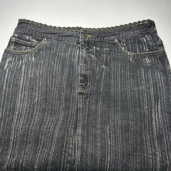 VTG Newport News Jeanology Denim Jean Skirt Black Laced Up Waist Back Slit SZ 18 - Picture 4 of 14